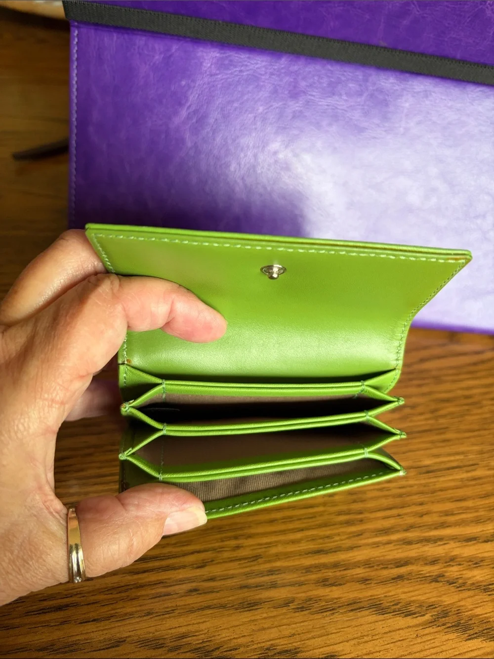 Coach Lime Green Leather Card Case - Picture 4 of 4